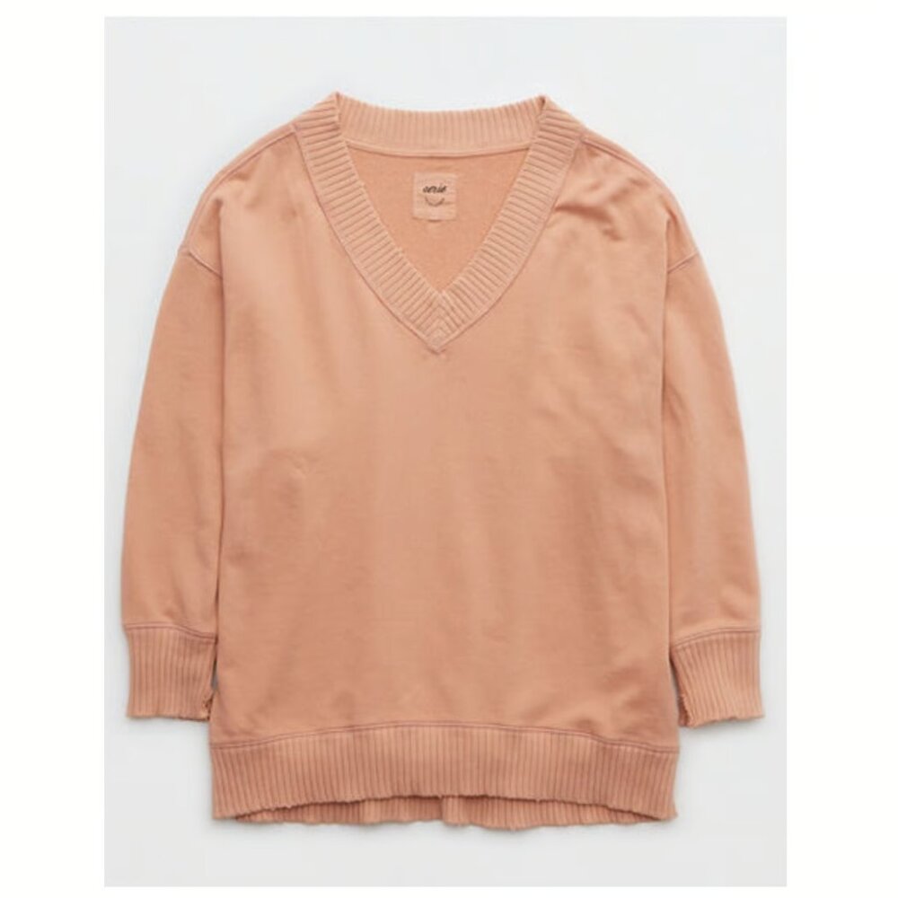 Aerie Down to Earth V-Neck Women's Sweatshirt - Raw Sienna - Oversized